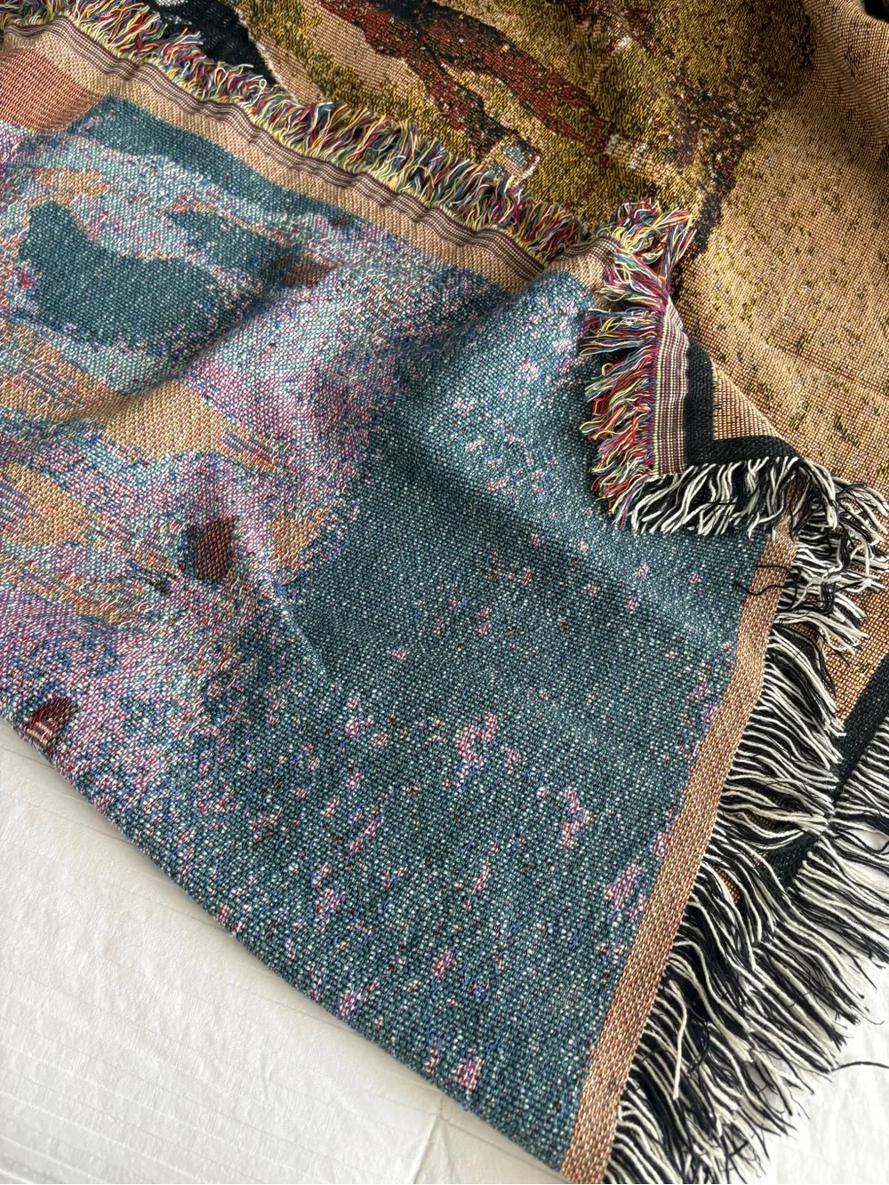 Vintage 90’s Horse Track Racing Jockeys Equestrian Throw Blanket Fringe Ends